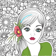 A young beautiful girl with a flower wreath on his head.  Colore