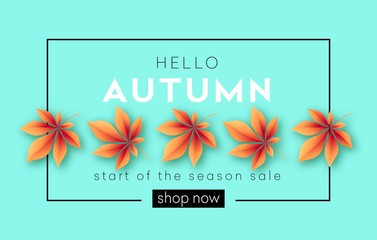 Fashionable modern autumn background with bright autumn leaves for design of posters, flyers, banners.  Vector illustration