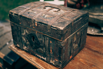 Old wood chest closed