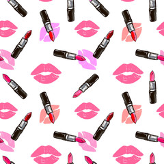 Obraz premium lipsticks and kiss background pattern