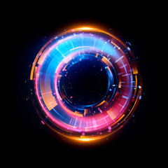 Abstract background. luminous swirling. Elegant glowing circle. Big data cloud. Light ring..Sparking particle. Space tunnel. Colorful ellipse. Glint sphere. Bright border. Magic portal. Energy ball.