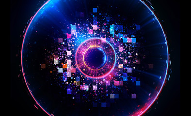 Abstract background. luminous swirling. Elegant glowing circle. Big data cloud. Light ring..Sparking particle. Space tunnel. Colorful ellipse. Glint sphere. Bright border. Magic portal. Energy ball.