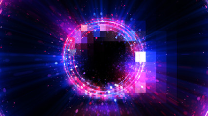 Abstract spacescape, black hole. Star on dark background. Magic explosion star with particles. .Speed of light. Motion blur. Journey to the universe. Lights trail using zoom. light warp speed. Nebula