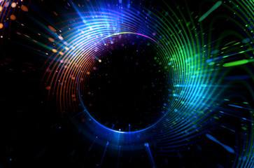 Abstract spacescape, black hole. Star on dark background. Magic explosion star with particles. .Speed of light. Motion blur. Journey to the universe. Lights trail using zoom. light warp speed. Nebula