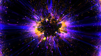 Abstract spacescape, black hole. Star on dark background. Magic explosion star with particles. Speed of light. Motion blur. Journey to the universe. Lights trail using zoom.  light warp speed. Nebula