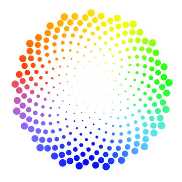 Halftone dotted colorful background circularly distributed. Halftone effect vector pattern. Circle dots isolated on the white background.