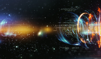 Abstract tech background. Floating Numbers HUD Background. Matrix particles grid virtual reality. Smart build. Grid core. Hardware quantum form. Future technology