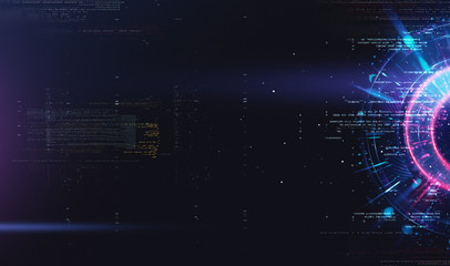 Fototapeta premium Abstract tech background. Floating Numbers HUD Background. Matrix particles grid virtual reality. Smart build. Grid core. Hardware quantum form. Future technology. Decoding dna