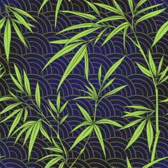 Seamless pattern with bamboo leaves and branches in Japanese sty