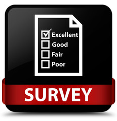 Survey (questionnaire icon) black square button red ribbon in middle