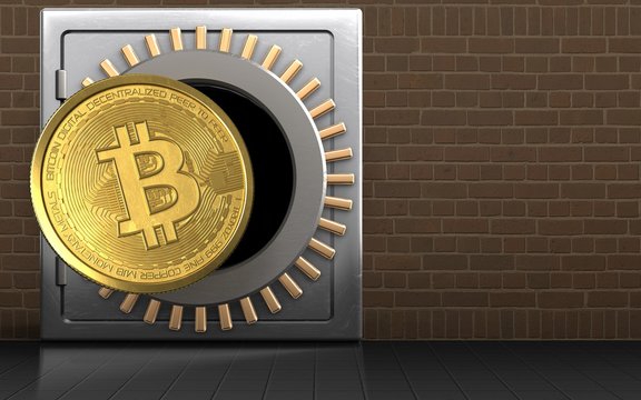 3d bitcoin over bricks
