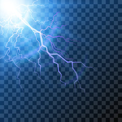 Lightning flash light thunder spark on transparent background.