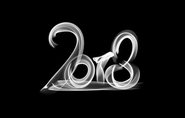 Happy new year 2018 isolated numbers lettering written with fire flame or smoke on black background