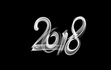 Happy new year 2018 isolated numbers lettering written with fire flame or smoke on black background