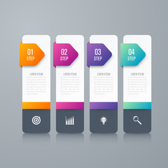 Business infographics template 4 steps with square