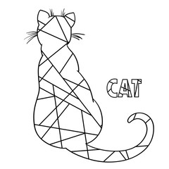 Cat. Design Zentangle. Hand drawn cat with abstract patterns on isolation background. Design for spiritual relaxation for adults. Outline for tattoo, printing on t-shirts, posters and other