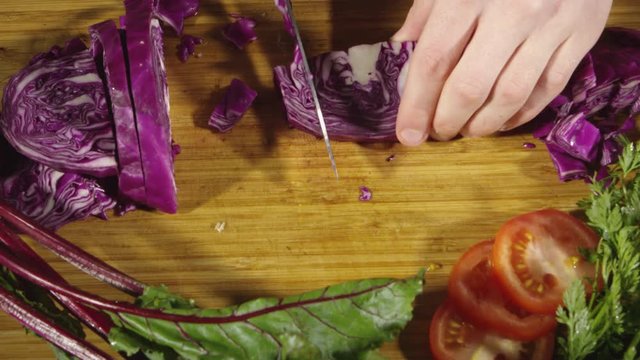 Closeup view of cut purple cabbage