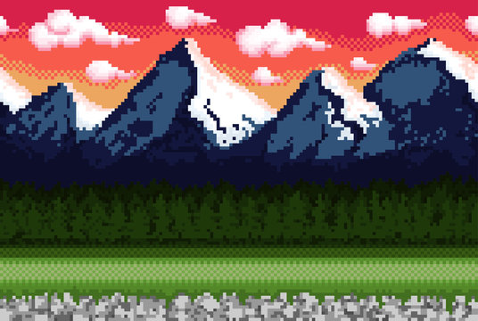 Pixel Art Seamless Background.