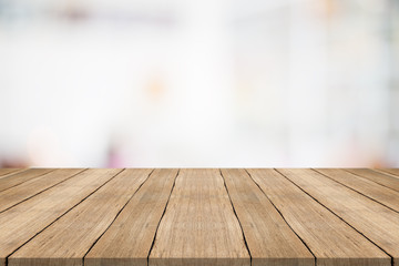 Empty wood table top on white blurred background,for montage your products