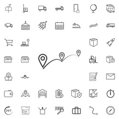 Location Route line icon logistics transportation parcel shipping delivery icons set Flat isolated on the white background. Vector illustration.Trendy style for graphic design logo