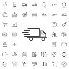 Fast shipping delivery truck line icon logistics transportation parcel shipping delivery icons set Flat isolated on the white background. Vector illustration.Trendy style for graphic design logo