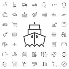 Ship front view line icon logistics transportation parcel shipping delivery icons set Flat isolated on the white background. Vector illustration.Trendy style for graphic design logo