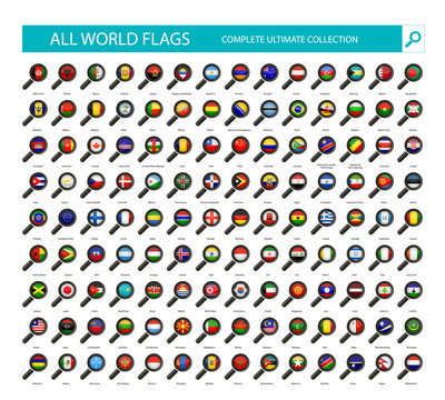 Magnifying Glass Flag Icons. All Country Flags Part 1