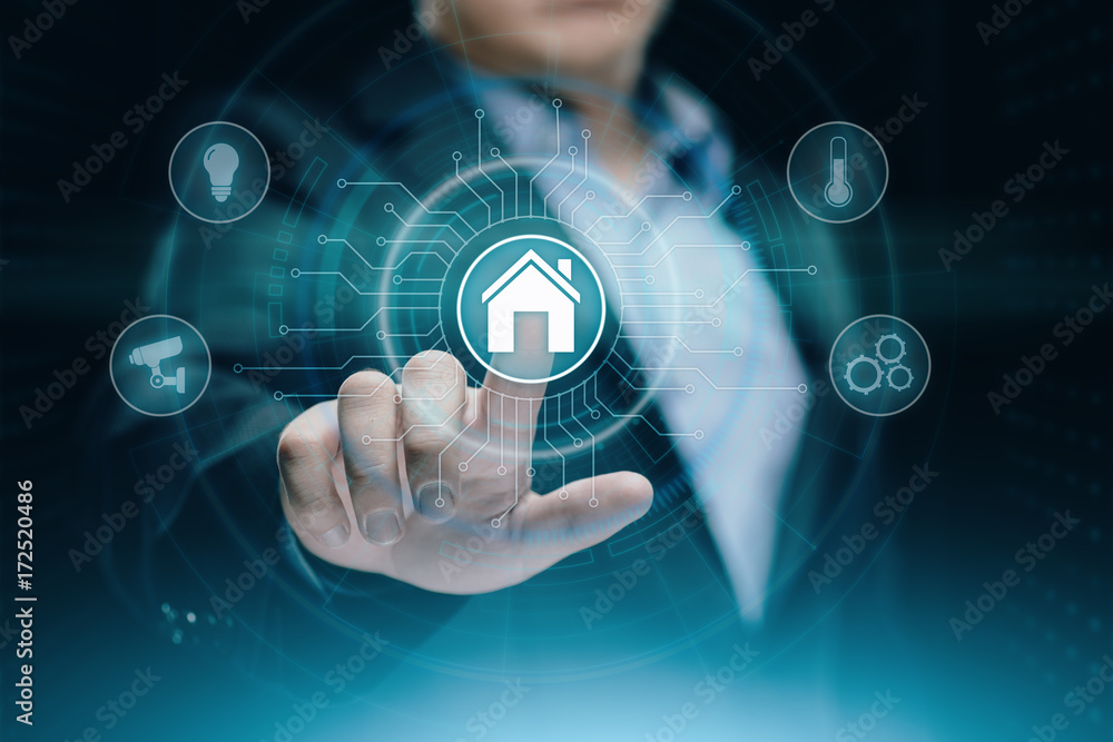 Poster smart home automation control system. innovation technology internet network concept