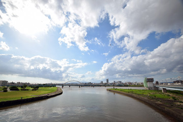 Fototapeta na wymiar Water gate of the river in Japan