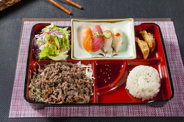Lunch Box with Bulgogi and Sushi