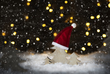 Christmas Tree, Snow, Lights, Snowflakes, Santa Hat
