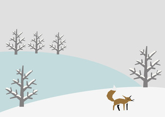 冬素材　背景　キツネ