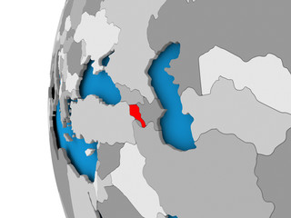 Map of Armenia on political globe