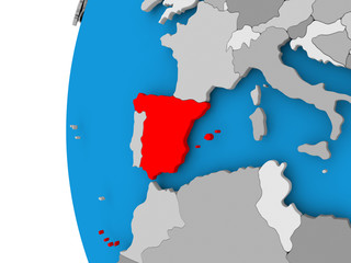 Map of Spain on political globe