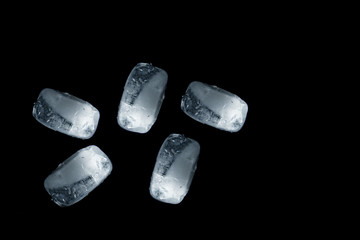 Ice block / Ice is water frozen into a solid state. Depending on the presence of impurities such as particles of soil or bubbles of air, it can appear transparent