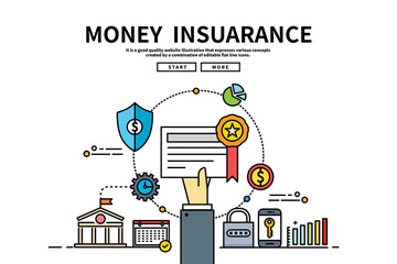 Flat line vector editable graphic illustration, business finance concept, money Insurance