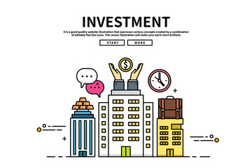 Fototapeta premium Flat line vector editable graphic illustration, business finance concept, investment