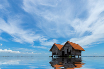 Abandoned house in a secluded area on the lake.
