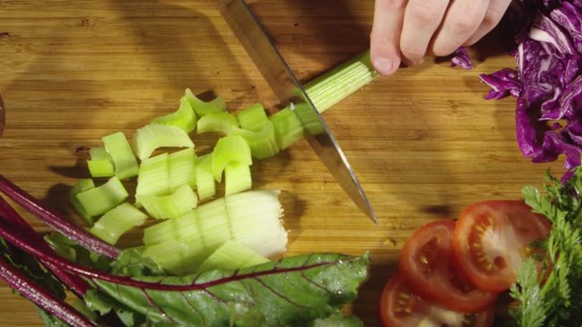 Closeup view of cut celery