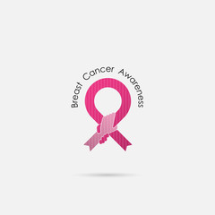 Breast Cancer October Awareness Month Campaign Background.Women health vector design.Breast cancer awareness logo design.Breast cancer awareness month icon.Realistic pink ribbon.