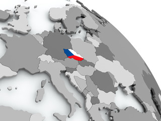 Map of Czech republic with flag on globe