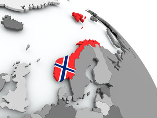 Map of Norway with flag on globe