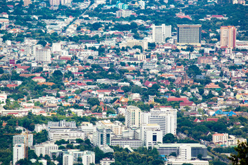 Fototapeta premium Chiang Mai, Thailand - September 9, 2017 : High Angle View Of Chiang Mai On A Cold Day With A Slight Mist.