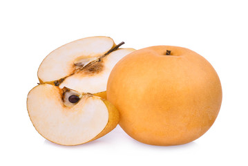 Naklejka na ściany i meble whole and half with slice of snow pear fruit isolated on white background