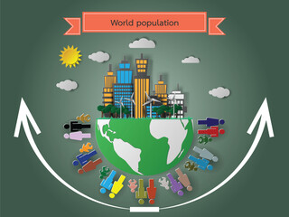 The rise of the world population, vector illustration