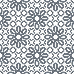 Geometric seamless pattern. Modern floral ornament. Gray and white color. Vector illustration. For the interior design, wallpaper, decoration print, fill pages