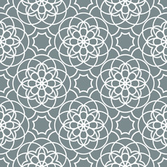 Geometric seamless pattern. Modern floral ornament. Gray and white color. Vector illustration. For the interior design, wallpaper, decoration print, fill pages