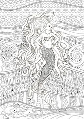 Patterned illustration of a mermaid.