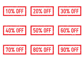 Percent off rubber stamp set. 10 percent off rubber stamp, 20 percent off rubber stamp, 50 percent off rubber stamp, 70 percent off rubber stamp. Percent off rubber grunge stamp