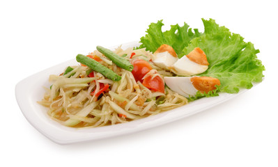 papaya Salad(Som Tum Thai) on white background